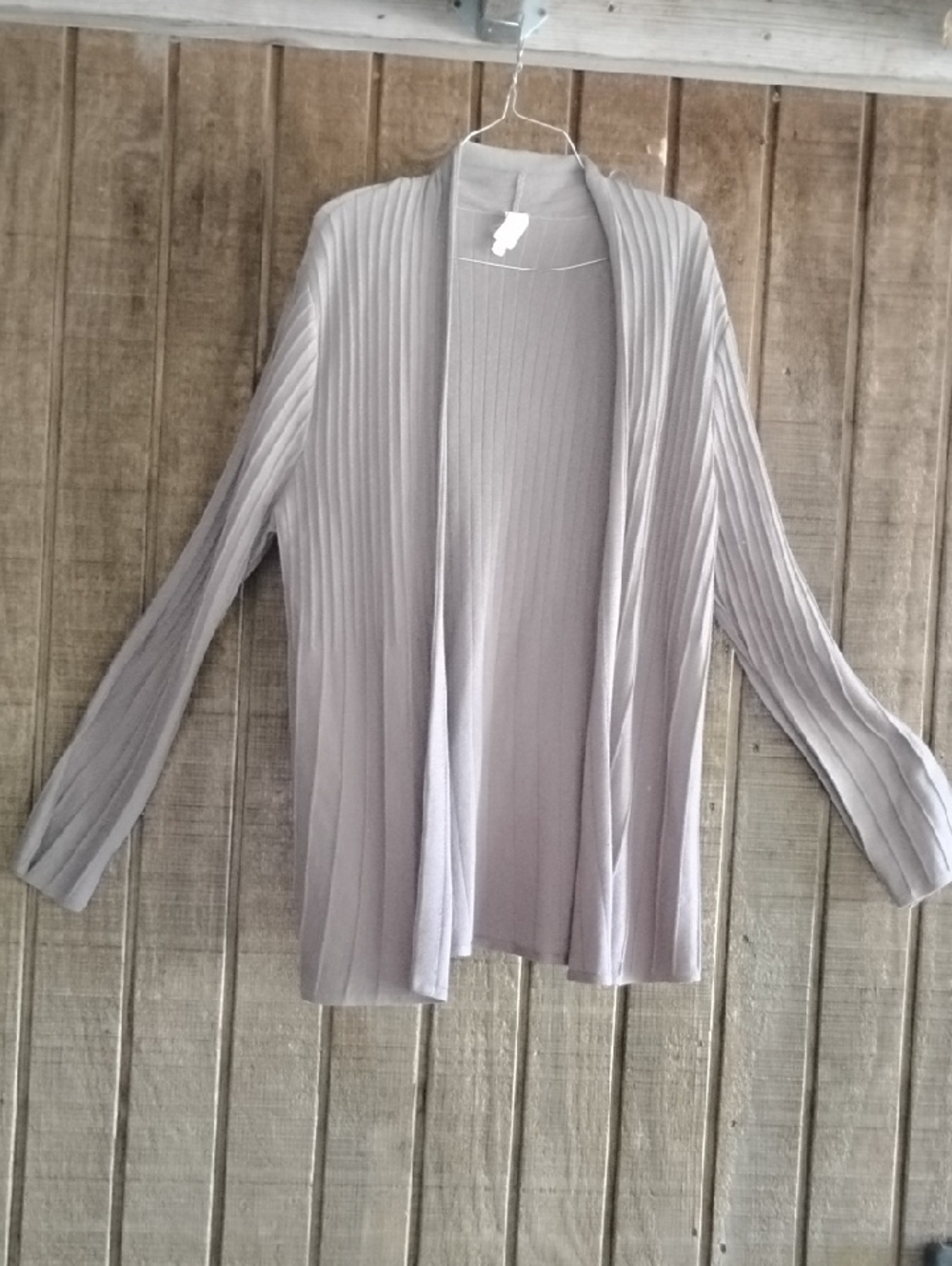 Jones New York Light Gray Ribbed Open-Front Cardigan